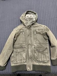 VTG Old Navy Boys M Green Bomber Utility Jacket Camo Lined Hooded (0243-3) - Picture 1 of 10