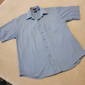 Arrow USA Men’s Button Up Collared Shirt Size L Blue Plaid - Picture 1 of 12