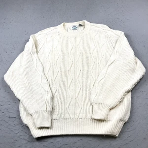 VINTAGE Fisherman Sweater Mens XL Beige 417 Van Heusen Oarsman Ramie Cotton 90s - Picture 1 of 8