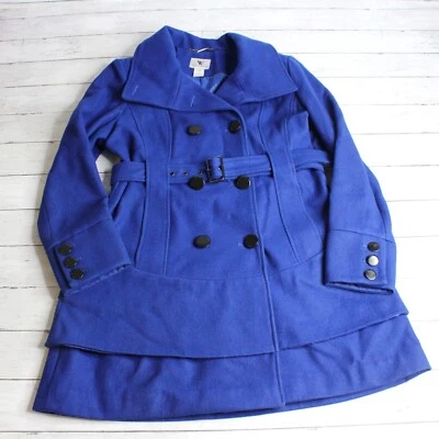 Abrigo largo de invierno Worthington para mujer talla L azul lana cinturón trinchera chaquetón Foto 1 de 4