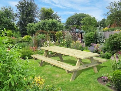 Picknicktisch 240 cm Tisch + 2 Bänke Gartenmöbelset Holzgarnitur Sitzgruppe - Bild 1 von 3