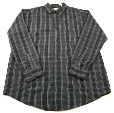 Haggar Button Up Shirt Men’s M Medium Black White Plaid Pocket Long Sleeves Work - Image 1 of 4