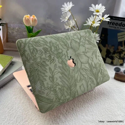 Резной цветок PU кожаный жесткий чехол для Macbook M4 воздуха 13 15 Pro 14 16 11 12 дюймов - Изображение 1 из 4