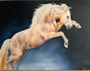 Tableau original huile sur toile cheval palomino art équin andalou doré 30x40 - Photo 1 sur 2