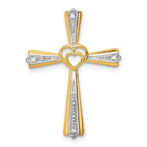 14K Yellow Gold with Rhodium Diamond Cross Pendant - Picture 1 of 2