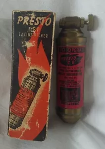 Presto Brass Motorcylce Fire Extinguisher Merlite 1950's W/Box - Picture 1 of 9
