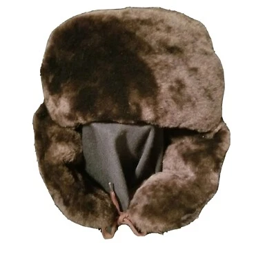 Ushanka Russian style Hat Black Baumwolle Faux Fur Ear Flap Winter Hat  Unisex  - Image 1 of 4