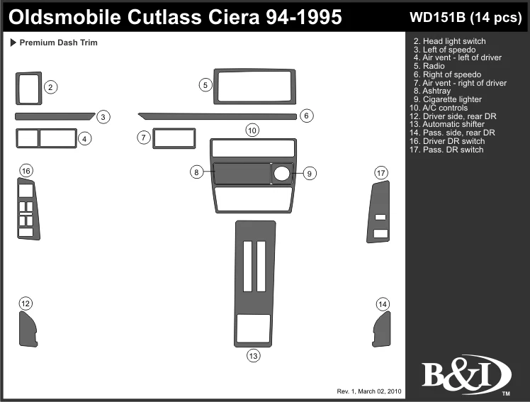 KIT DE MOLDURAS DE TABLERO OLDSMOBILE CUTLASS CERA 1994 1995 b Foto 1 de 1