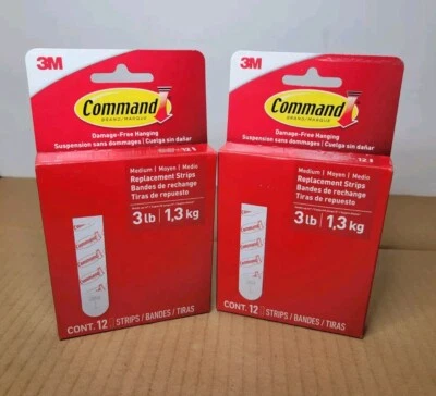 2 paquetes de tiras adhesivas de repuesto 3M Command Medium (24 tiras en total) NUEVO Foto 1 de 4