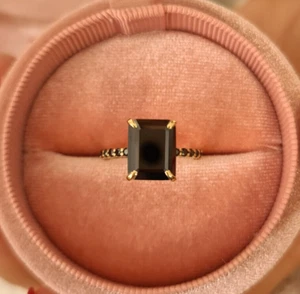 2.15 Ct Emerald Cut Black Diamond Solitaire Wedding Ring 14K Yellow Gold Finish - Picture 1 of 10