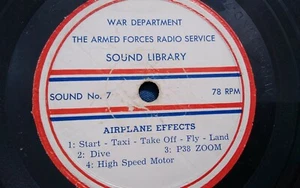 Airplane Sound Effects 78rpm Single 12-inch AFRS Records #7/8 War Department - Picture 1 of 4