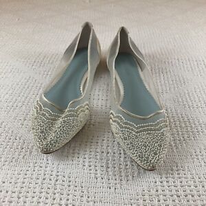 Bella Belle Size 10.5 Womens White Beaded Mesh Ballet Flats Bridal Pointed Toe