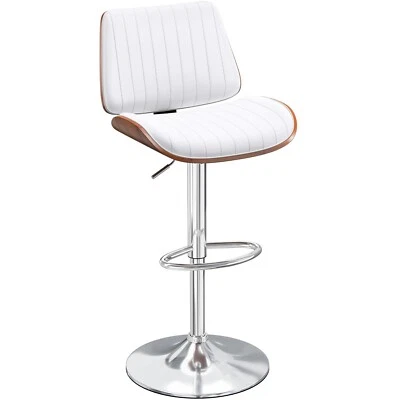 1pc Bar Stool Swivel Adjustable with PU Leather Back for Kitchen Dining White - Image 1 of 4