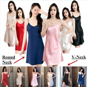 Sexy Camisón Para Mujer Seda Hielo Satinado Vestido Camisola Vestido Completo Sin Mangas Vestidos - Imagen 1 de 24
