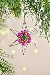 Anthropologie Terrain Beaded Glass Star Ornament New Pink Green Gold - Picture 1 of 3