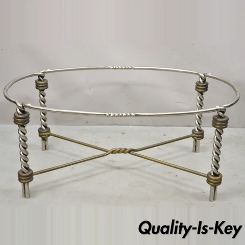 Vintage Steel and Bronze Neoclassical Style Twisted Metal Oval Coffee Table Cover