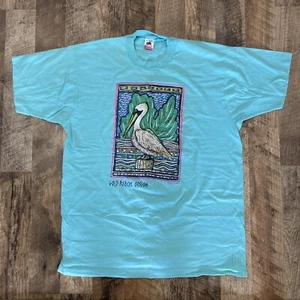 Vintage 80’s Andre Gold Beach Oregon PelicanNature T Shirt XL USA Blue Retro - Picture 1 of 11