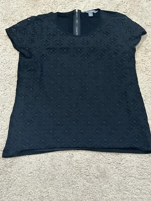 Market & Spruce Womens Shirt Sz Large Black Lace Overlay Classic Dressy Comfort - Image 1 of 4