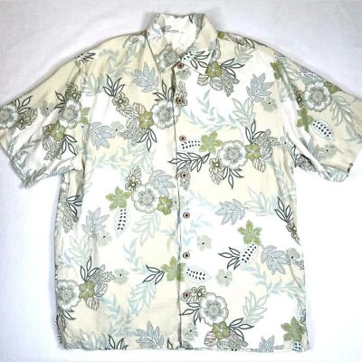 Мужская шелковая гавайская рубашка с коротким рукавом TOMMY BAHAMA L цветочный узор летняя повседневная пляжная - Изображение 1 из 4