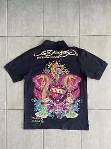 Ed Hardy By Christian Audigier Vintage Polo Shirt Y2K Top 2000’s Double Sided - Picture 1 of 13