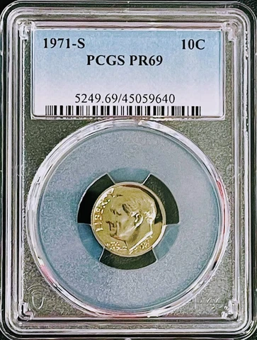 1971-S Roosevelt DIME 10c S PROOF COIN 1971 S PCGS PR69 Ten Cent 10 Cents Cover