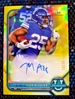 TYLER ALLGEIER 2021-22 BOWMAN UNIVERSITY 1ST CHROME GOLD RC AUTO 13/75 - Image 1 of 3