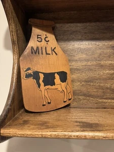Vintage Wooden Milk Bottle Cow Decoration Wall Hanger Handmade 12”x6” Rustic - Picture 1 of 13