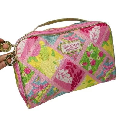 Bolsa de maquiagem Lilly Pulitzer Estee Lauder tamanho médio bolsa cosmética destaque dourado - Imagem 1 de 4