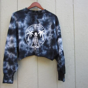 womens sweatshirts size L Blue Crop Tie Dye Pullover Skull Halloween Y2K Reflex - Picture 1 of 12