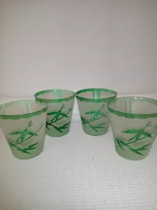 Set of 4 Rare Noritake Emerald Green Frosted Bamboo On The Rocks Glasses - Picture 1 of 5
