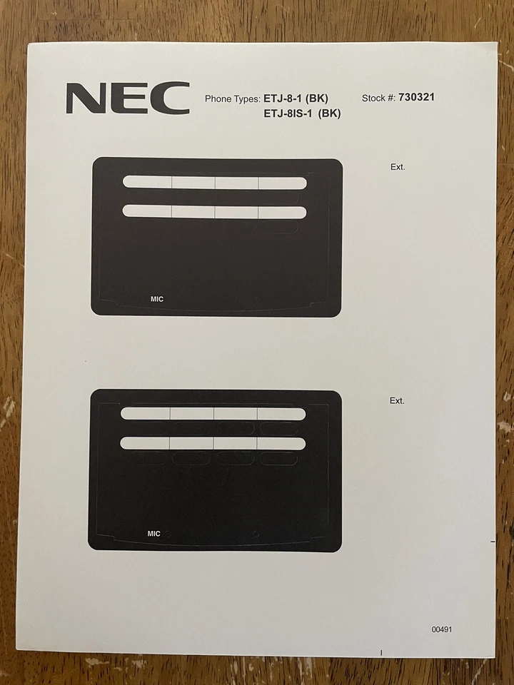 QTY 2 NEC ETJ-8-1 BK ETJ-8IS-1 BK Phone Button Label Designation Desi Black NEW - Image 1 of 1
