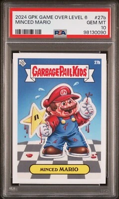 2024 Garbage Pail Kids Game Over Level 6 MINCED MARIO 27b PSA 10 GEM Mario Bros - Image 1 of 2
