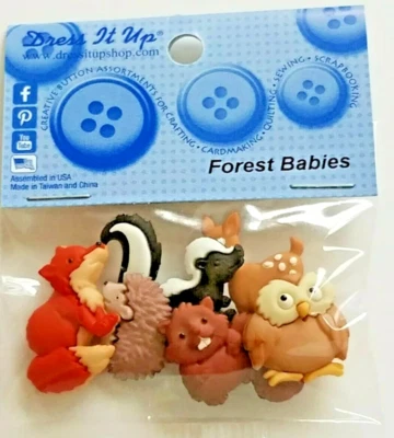 Botones de vestir bosque bebés zorro castor búho mofeta erizo cervatillo animales Foto 1 de 3