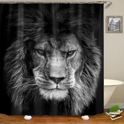 非洲狮浴帘防水织物浴室装饰带钩可水洗 — 第 1/4 张图片