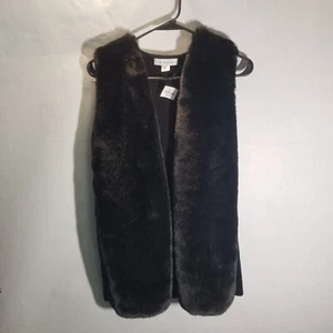 Liz Claiborne Damen Medium Kunstfell vorne offen Pullover Weste schwarz Strick - Bild 1 von 9