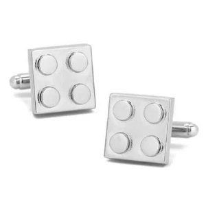 BUILDING BLOCK CUFFLINKS Silver Color Novelty Toy Brick Metal Enamel w Gift Bag - Picture 1 of 4