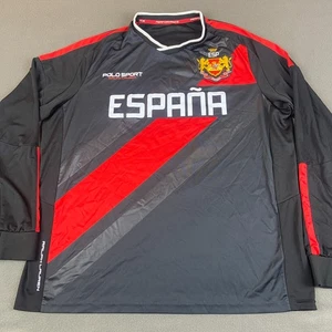 Spain Soccer Jersey Men XL Black Polo Sport Ralph Lauren Long Sleeve Performance - Picture 1 of 11