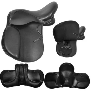 Sillín de cuero sin árboles negro flexible cómodo para montar 16 pulgadas - Imagen 1 de 6