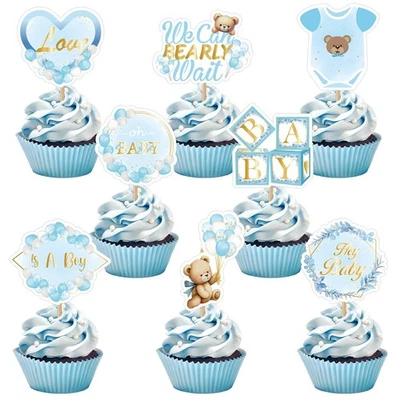 48 piezas We Can Bearly Wait Cupcake Toppers Bear Baby Shower azul, blanco, dorado Foto 1 de 4