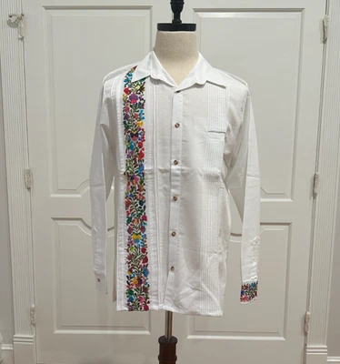 Medium Hand Made Long Sleeve San Antonino embroidery Mexican guayabera Shirt. - Image 1 of 4