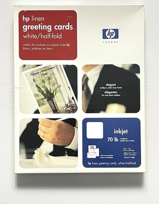 Juego de 20 tarjetas de felicitación HP Ink Jet Linen blancas medio plegables 70 lb cartulina NUEVO Foto 1 de 4