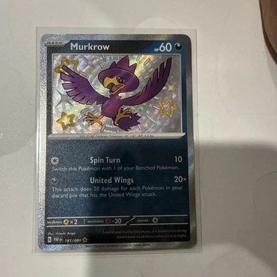 Murkrow 181/091  - Paldean Fates Shiny Holo Rare Pokemon TCG S&V NM - Image 1 of 2
