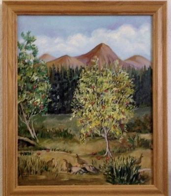 Codornices California en huerto pintura original/óleo sobre lienzo firmado Foto 1 de 4