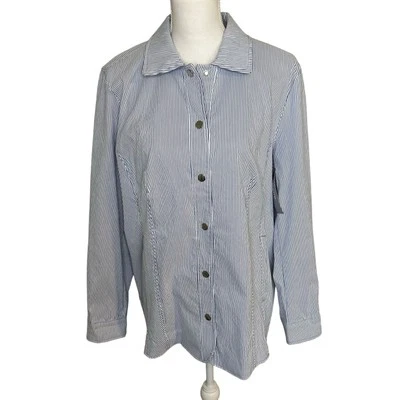 Chico's NWT blue and white striped long sleeve snap front blazer size 16 /18 - Image 1 of 4