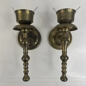 Vtg Pair Of Solid Brass Tapered Candle Wall Sconces India - Picture 1 of 6