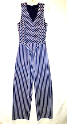 Macacão Banana Republic tamanho 6 alto listrado vermelho branco e azul cintura amarrada elegante - Imagem 1 de 4