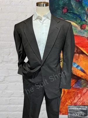 Tela de lana vintage Jones New York 46L 38x33 marrón Glen a cuadros Twist Tech Foto 1 de 4