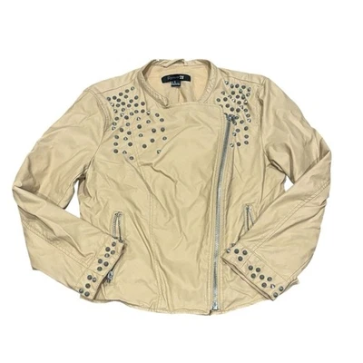 Forever 21 Tan Studded Women's Jacket faux leather functional pockets moto style - Image 1 of 4