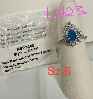 NIB Bomb Party Sz6 Ring RBP7445 Style Is Eternal Blue Teardrop Rhodium Pl - Image 1 of 4
