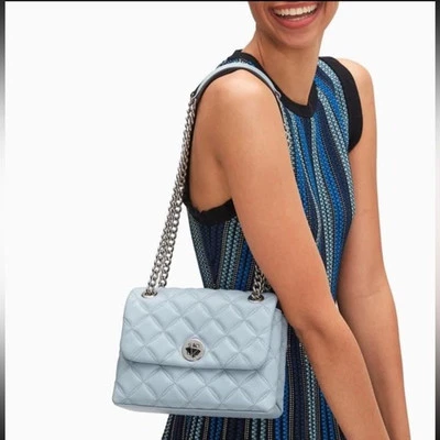 Kate Spade Natalia Small Flap Quilted Shoulder Bag WKRU7074 Brushed Steel - Image 1 of 4